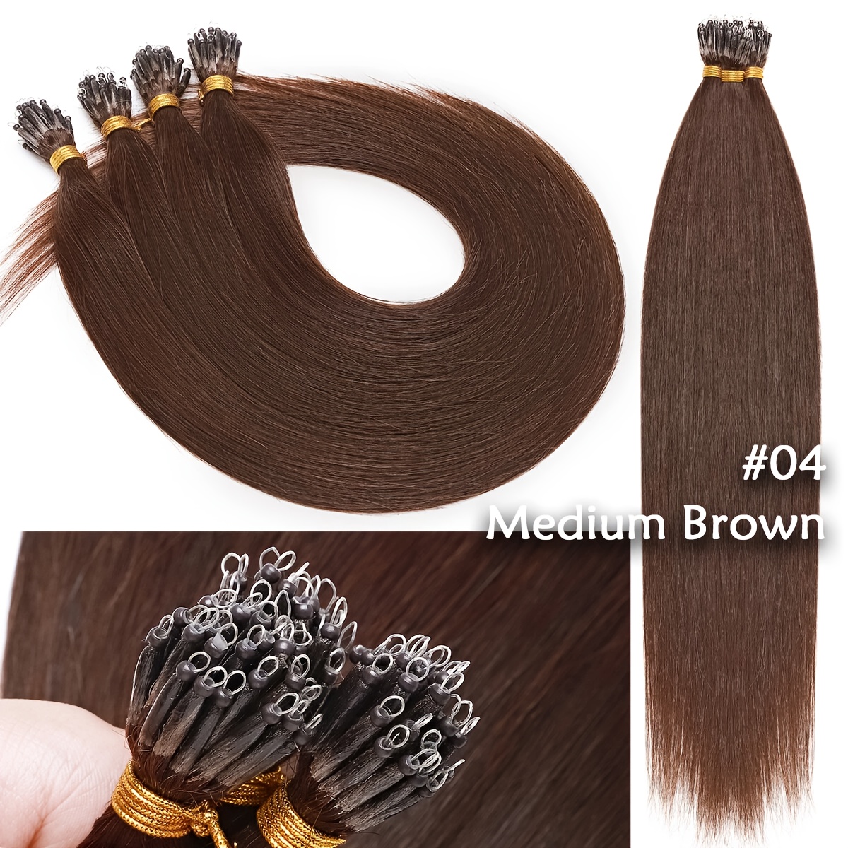 TEMU Micro- Bead Hair Extensions, Human Hair Extensions, Straight Natural Invisible Hair Extensions, Cold Fusion Nano-ring Hair Extensions, And