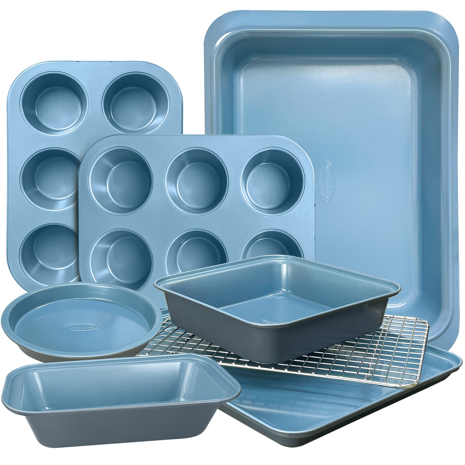 

Baking Pans Set With Nonstick Coating - Ultrathick Professional 8-piece Bi-color Pans Including Cookie Sheet, Muffin, Cake Pans, And Cooling Rack - Heavy Duty, Dishwasher Safe