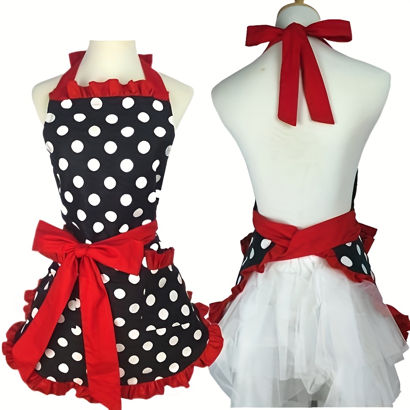 Image of Apron Women's Polka Dot Korean Style Adult Viscose Apron Home Daily Kitchen Red Waistcoat Dress Women's Christmas Atmosphere Decorative Apron