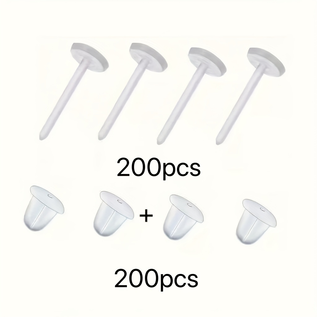 A Set Of 400pcs Of Hypoallergenic Plastic Ear Pins And Earring Backs, With A Storage Box, Suitable For Earring And Stud Making