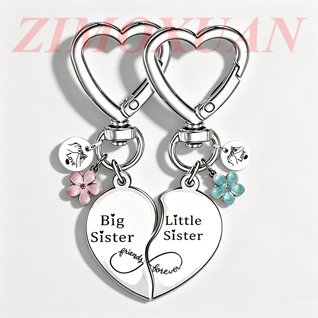 TEMU Zimoxuan 2pcs/set Big Sister&little Sister Matching Heart Keychain Sister Gifts From Sister Gifts Friendship Keyring Birthday Christmas Gifts