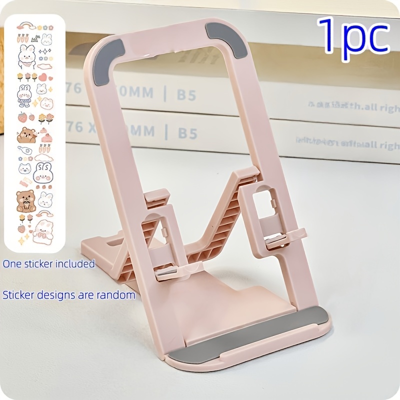 TEMU 1 Cute Desktop Phone Stand, Includes 1 Random Pattern Cartoon Sticker. Universal Foldable Portable Multi-functional Height-adjustable Stand For