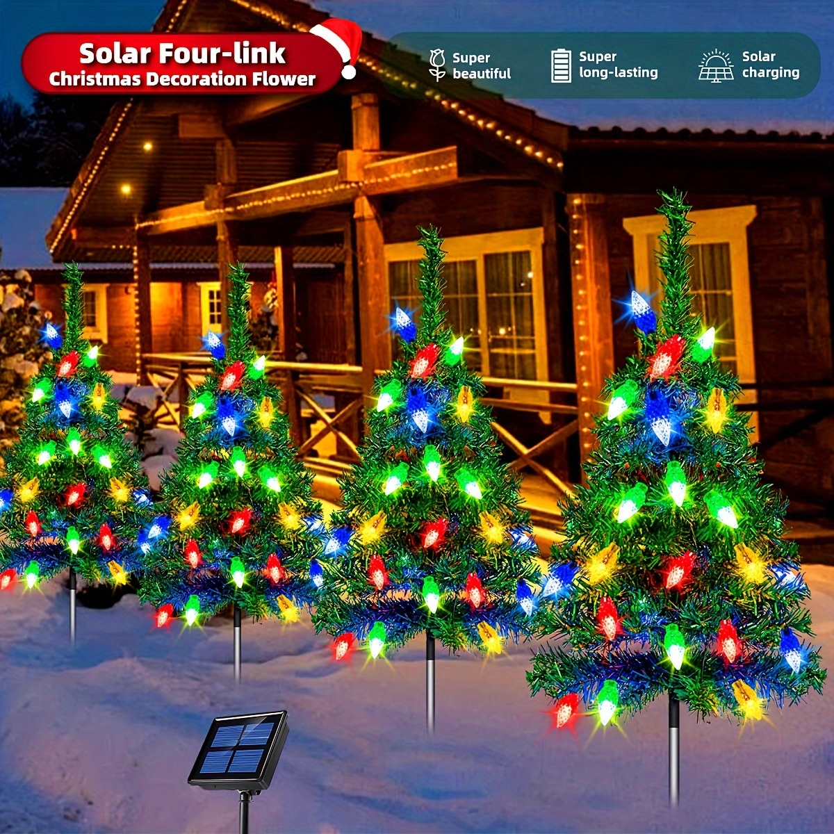 TEMU 4pcs/ Set Christmas Tree Lights Holiday Decorations, Small Path Lights, Atmosphere Lights, Christmas Decoration Lightsfor Halloween Christmas