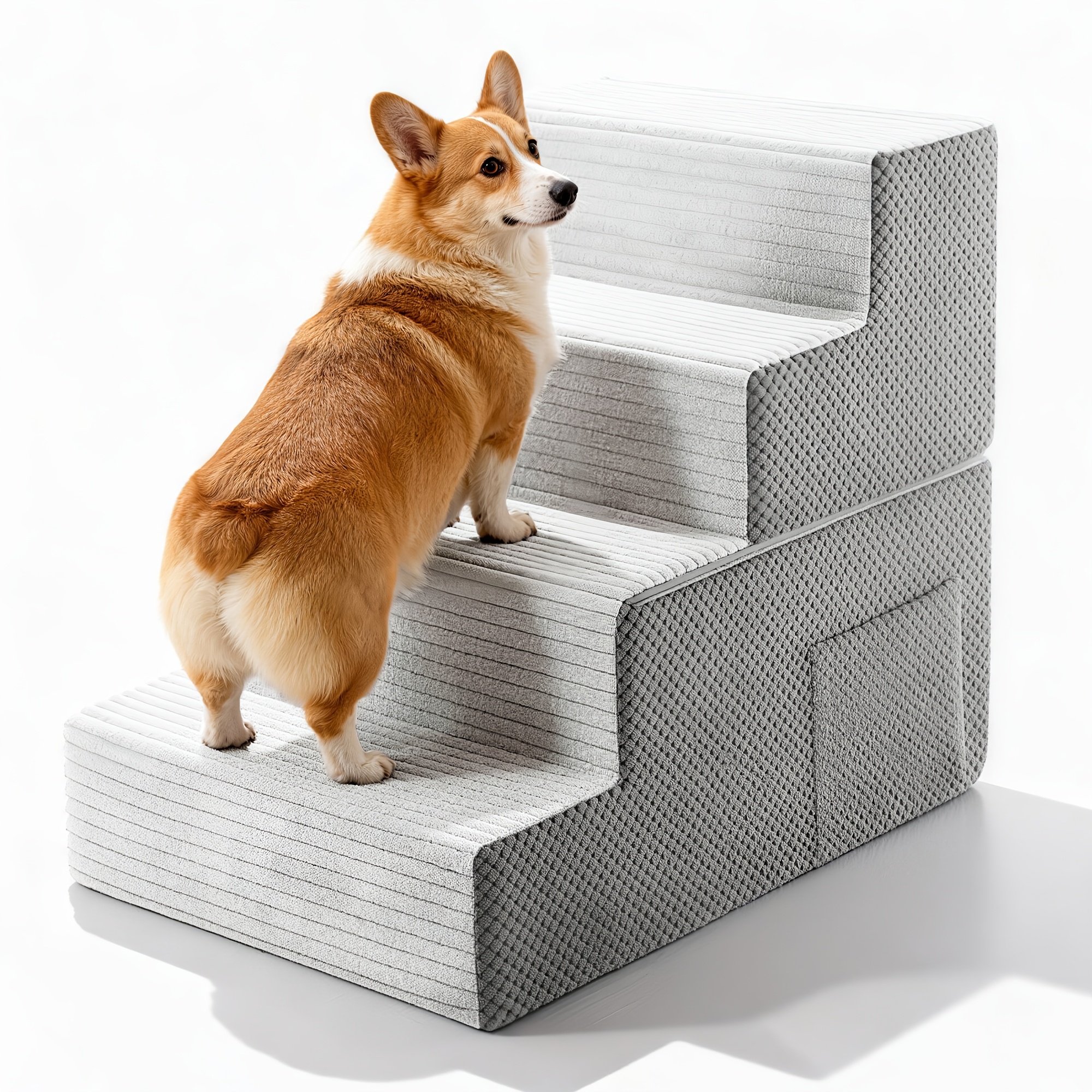 TEMU Tscomon Pet Dog Stairs For Small Dog, Pet Steps For Bed, Couch, Chair, Sofa With Side Pocket, Transformable Dog Ramp With Non-slip Function