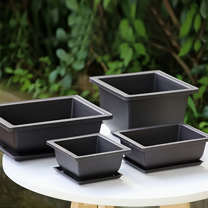 

3 Sets Rectangular Potted Plant Set, Suitable For Succulent Plants, Bonsai, And Indoor Plants, With Drainage Tray