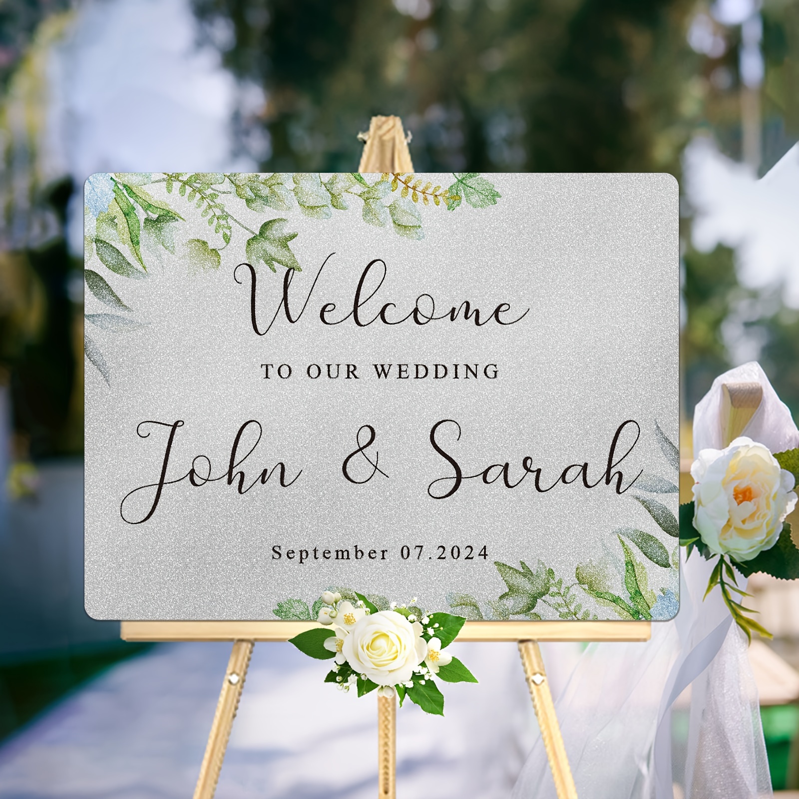 

Custom Wedding Welcome Sign - Personalized Outdoor & Indoor Celebration Display With Minimalist Floral Design, Perfect For Bridal Showers, Birthdays & More - Durable Pvc