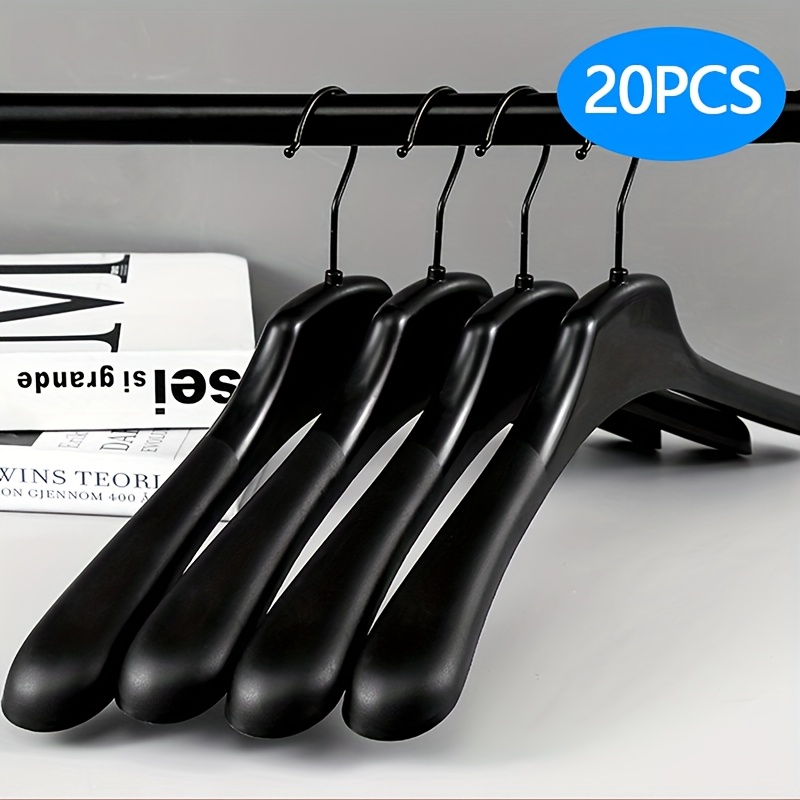 Image of 20pcs Black Plastic Hangers With Wide Shoulders, Lightweight & Durable For Shirt And Sweater Storage, Smooth , Sturdy Design For Secure Clothing Organization, | Sleek Hangers | Durable Plastic