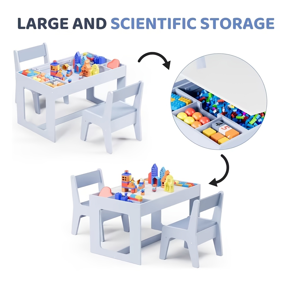 Set of Table And Chairs for Children, Featuring a 3-In-1 Wooden Activity Desk with a Blackboard, Storage Area, And a Removable Tabletop for Drawing, Reading, Playing, And Crafting, Suitable for Nurseries And Playrooms
