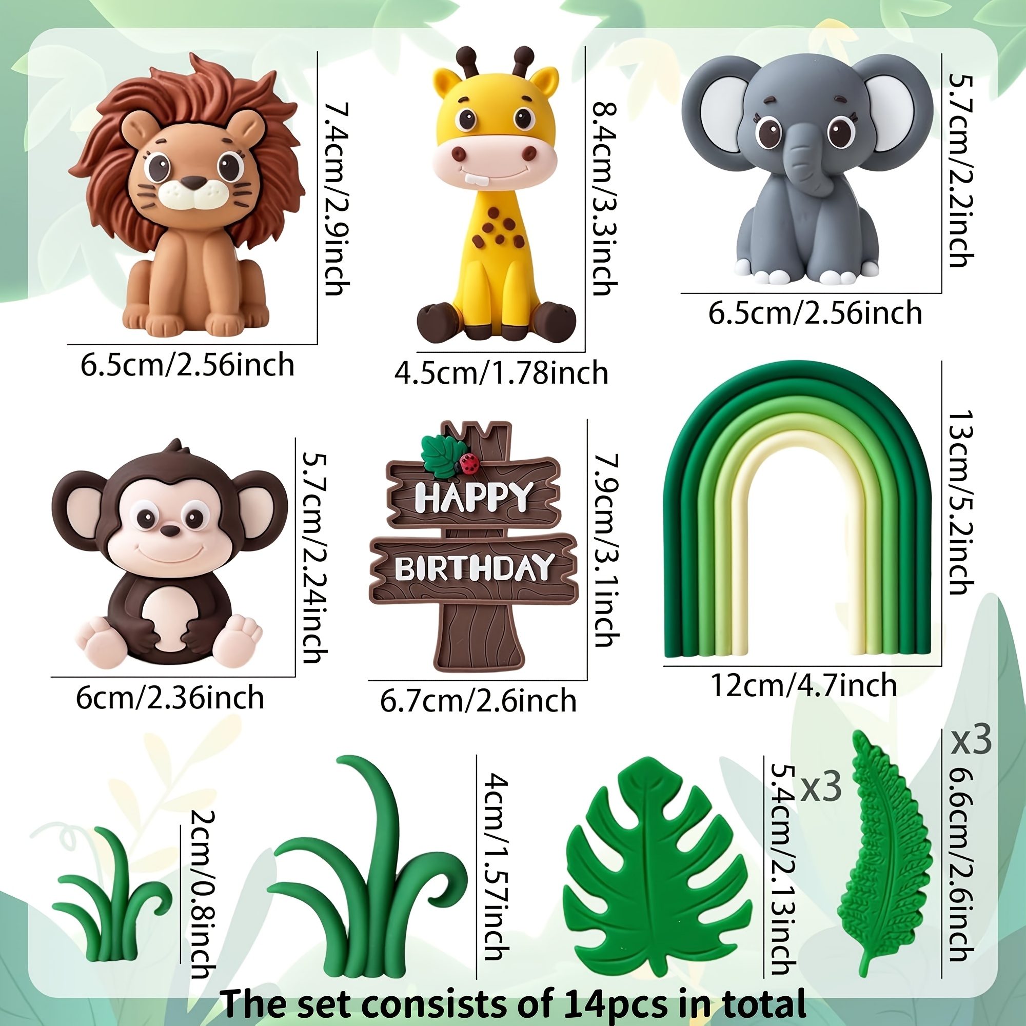 Image of Rgt 14pcs/8pcs/11pcs/10pcs/14pcs Jungle Baby Shower Cake Decoration Jungle Animals Cake Decorations Wild 1 Cake Decoration 2 Wild Cake Topper Giraffe Monkey Cake Topper, Halloween, Christmas