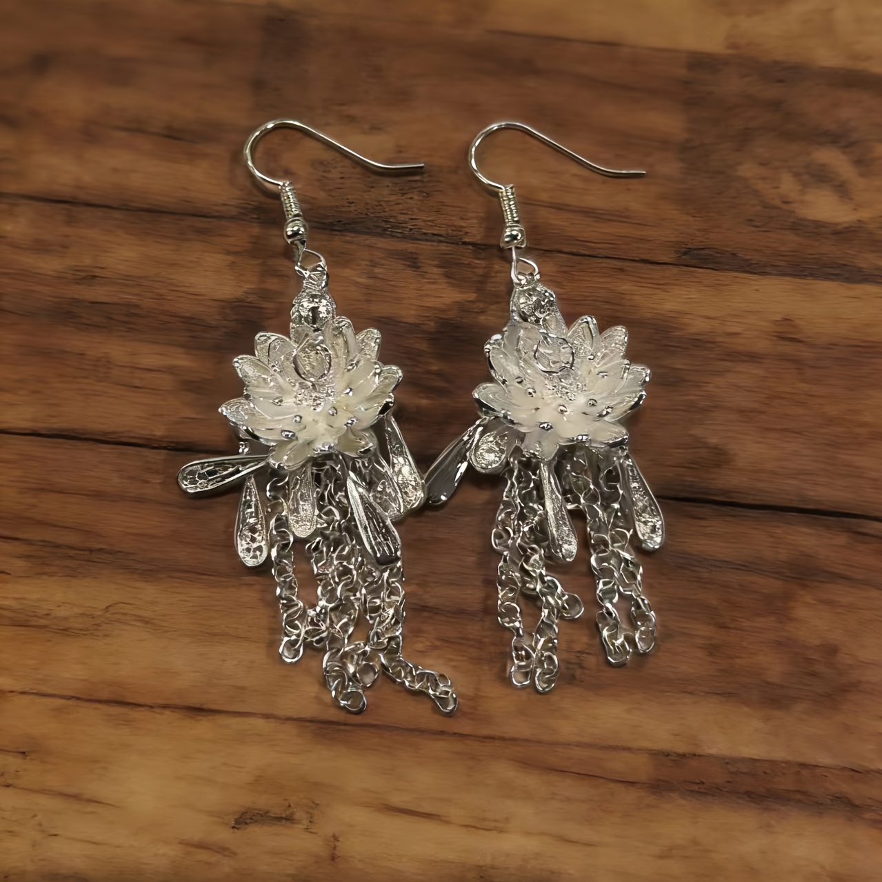 1 Pair Lotus Long Tassel Earrings Ancient Style Hanfu Temperament Earrings Gift D62