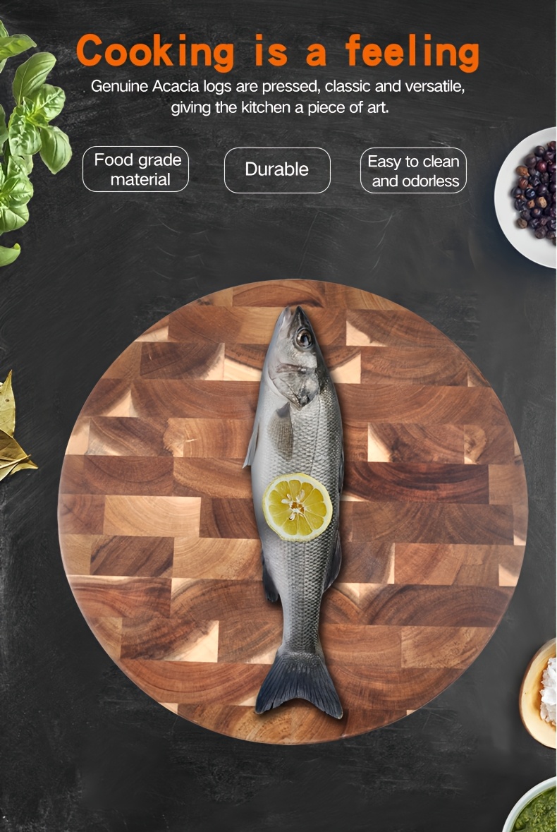 premium acacia wood cutting board double sided round kitchen   for fruits vegetables   home use holiday gifting details 0