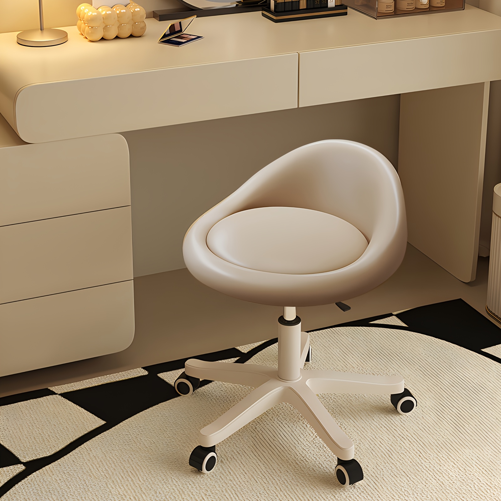 Adjustable Rolling Stool with Backrest, 360° Swivel Salon Chair with Wheels, Vanity Stool for Spa, Tattoo, Massage, Office, And Makeup Height Adjustable And Comfortable