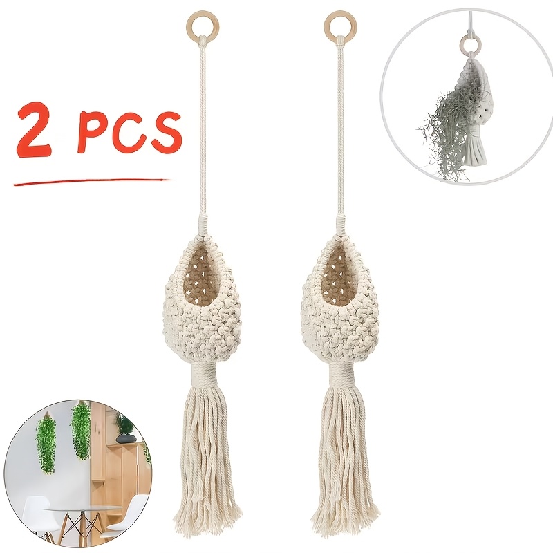 TEMU 2pcs Bohemian Hanging Baskets - Rope Planters With / Suitable For Wedding Decor, Indoor Plants,, Storage - Rustic Ceiling/hook Baskets For