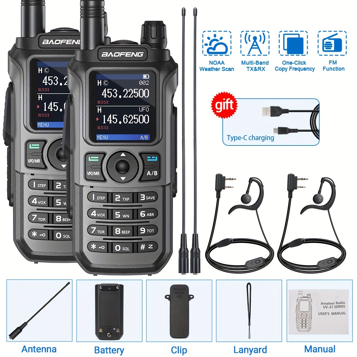 TEMU 2pack Baofeng Radio Upgrade Ham Radio Dual Band Ham Radio Handheld Long Way Radio For Adults Rechargeable Walkie Talkies With 1 Click Frequency,