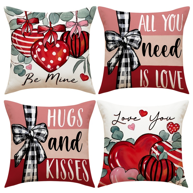 

Valentine's Day Love Heart Linen Pillow Cover - Red Striped Design, Zip Closure, Machine Washable For Home & Sofa Decor