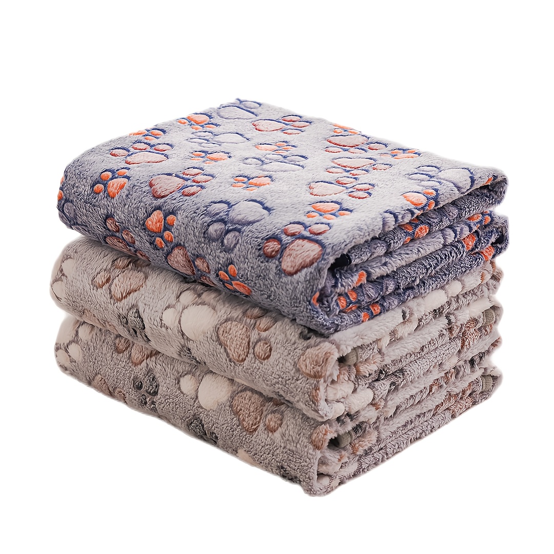 

3-pack Paw Print Fleece Blankets For Pets, Fleece Polyester Flannel Throw, Machine Washable, Comfort For Extra Small To Large Breeds