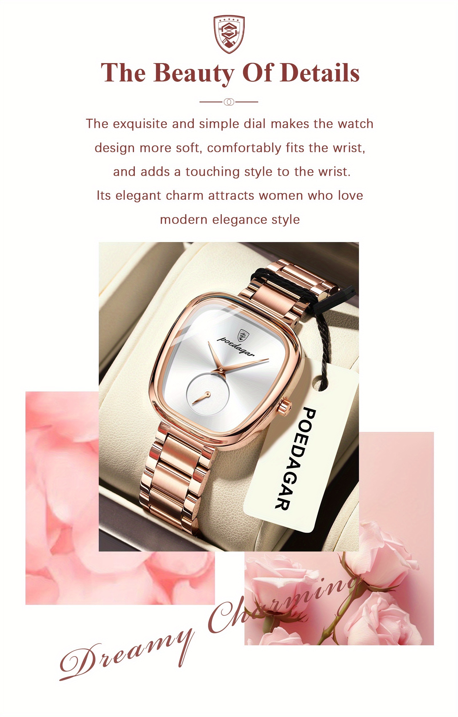A High-End Romantic Women'S Watch with a Square Design, Featuring a Stainless Steel Quartz Movement