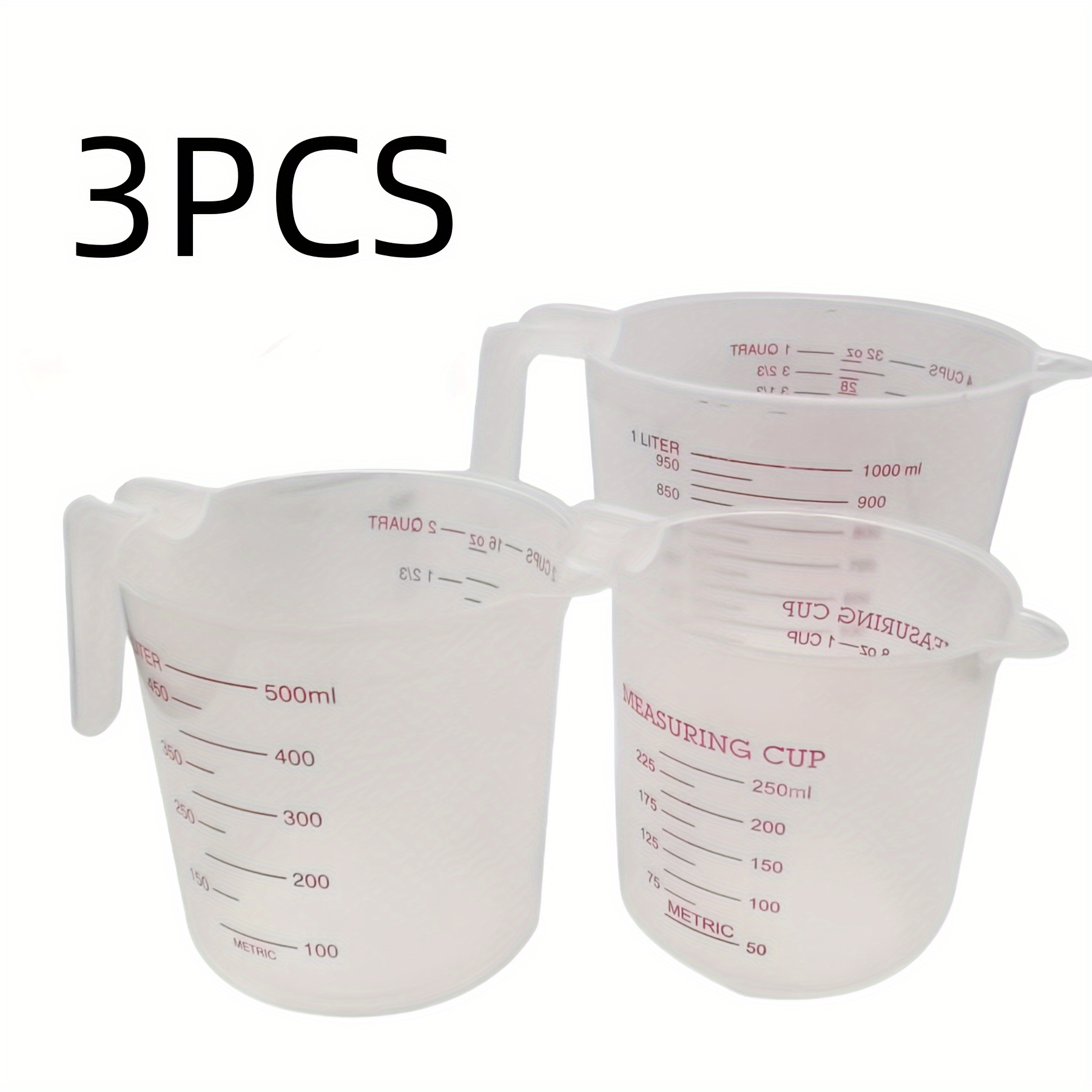 TEMU 3pcs, Measuring Cup, Plastic Liquid Measuring Cups, Kitchen Liquid Measuring Cups, Multifunction Measuring Cup For Baking Cooking, Essential