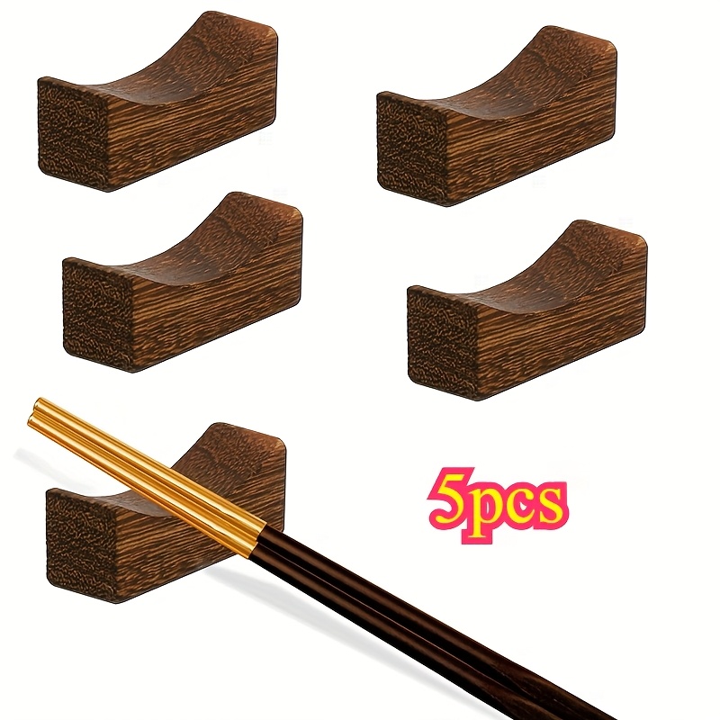 Image of 5/10/20/30pcs Natural Wooden Chopstick Rests & Holders - Perfect For Home, Restaurant & Party Use! Eid Mubarak