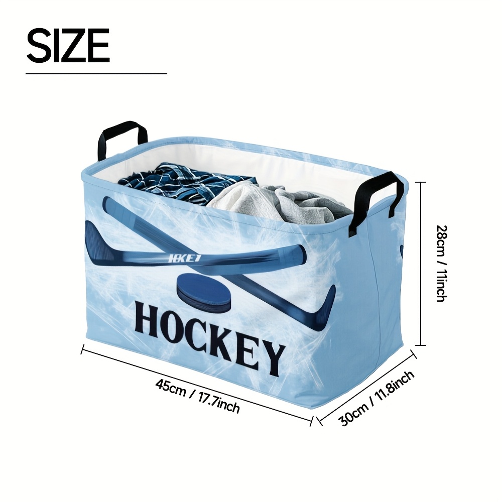 TEMU 1pc, Storage Hamper With Handles, Collapsible Storage Bin For Bedroom, Ice Hockey Sticks And Puck Printing Room Decor, Gift Baskets For Home