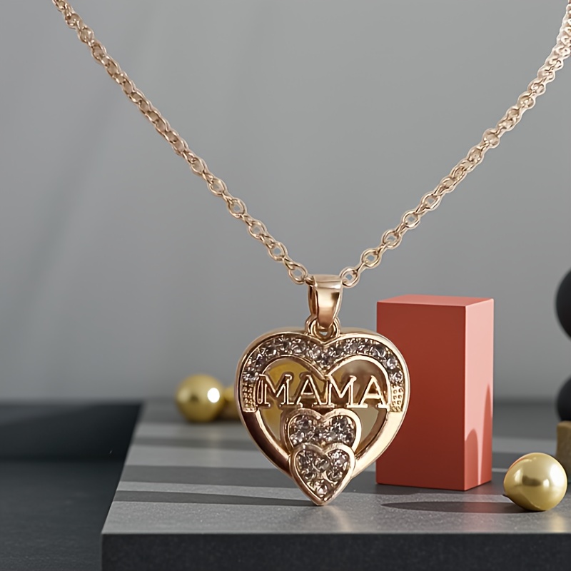 Double Heart Pendant Necklace with Mother Letters, Ideal Gift