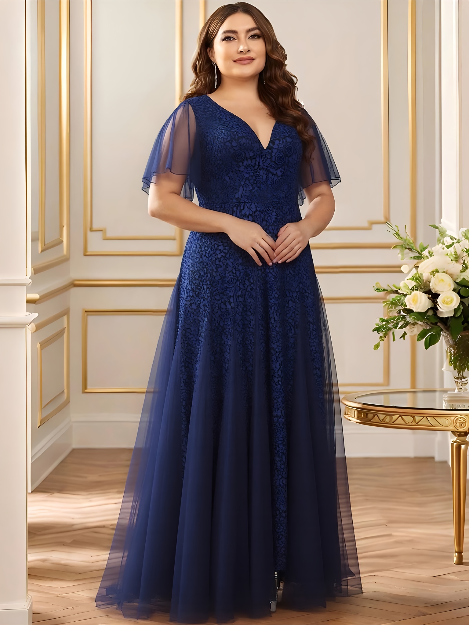plus size elegant navy blue lace tulle gown mother bride v Temu