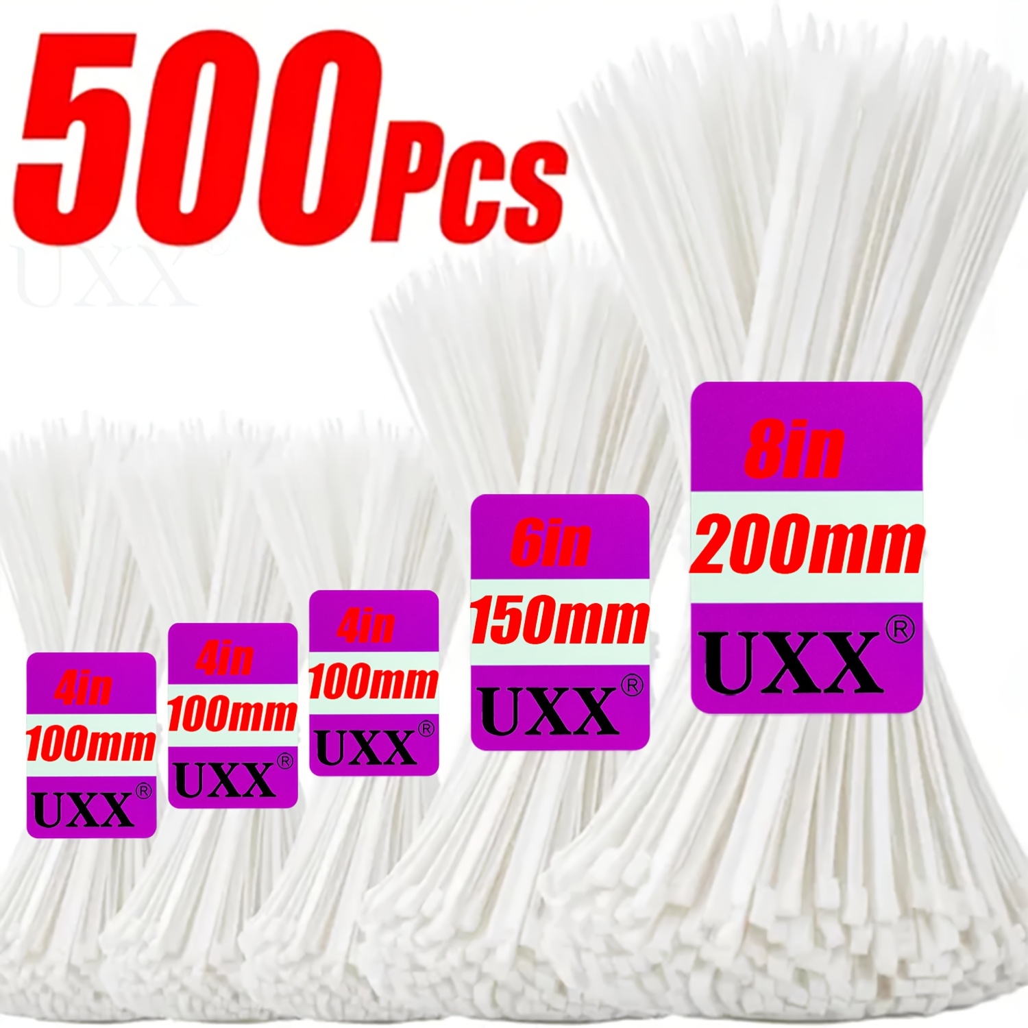 TEMU 500pcs Zipper Cable Tie Set - 10+15+20cm Cable Ties, Suitable For Home, Office, Gardening, Automotive, Electrical Wiring, Data Cables, And