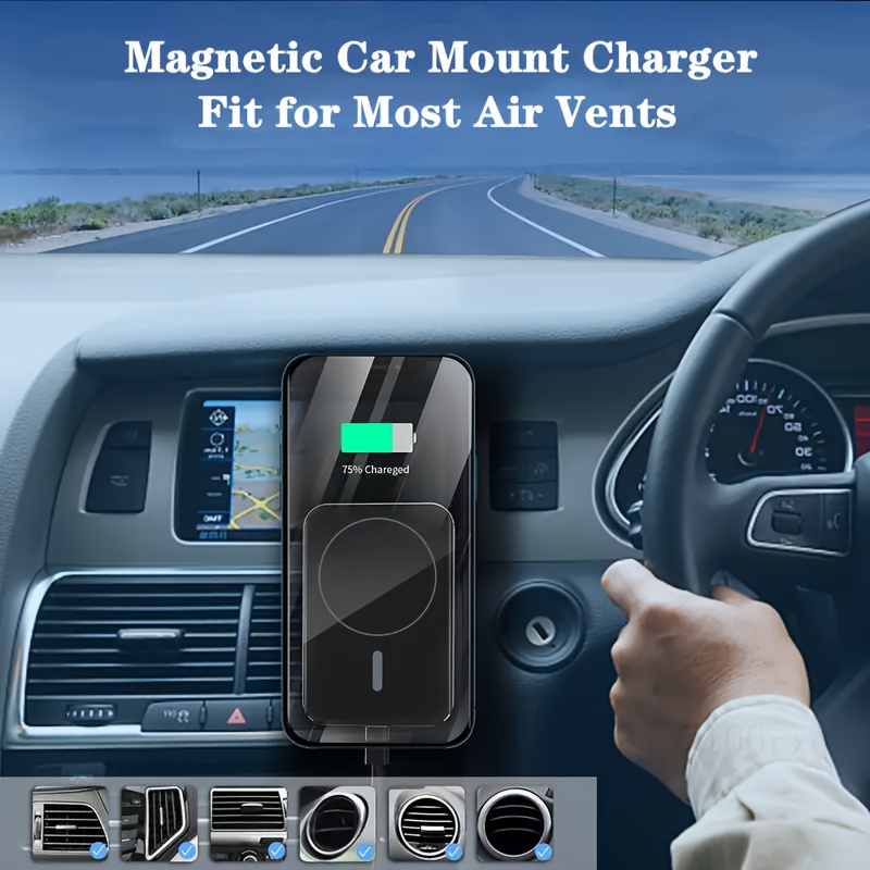 15w magnetic car wireless charger for iphone 17 16 15 14 13 12 pro   fast charging usb powered magnetic mount   white blue   options car phone charger sleek phone accessory modern phone accessory Product details 5