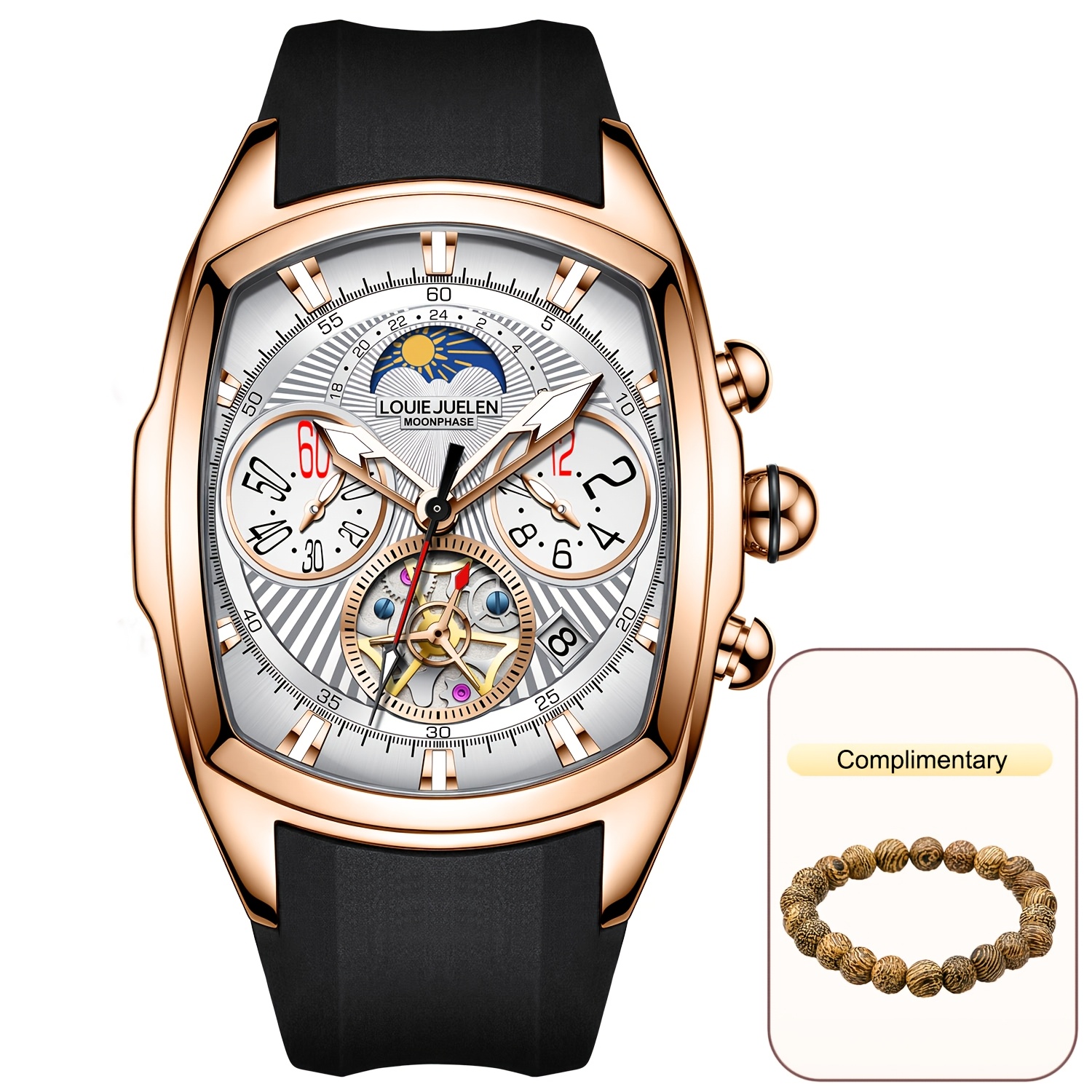 Juelen 's Mechanical Watch Moon Screw-in Caseback Outdoor Adventure Business Gift Valentine's Day Qixi Festival Gift, Without Battery