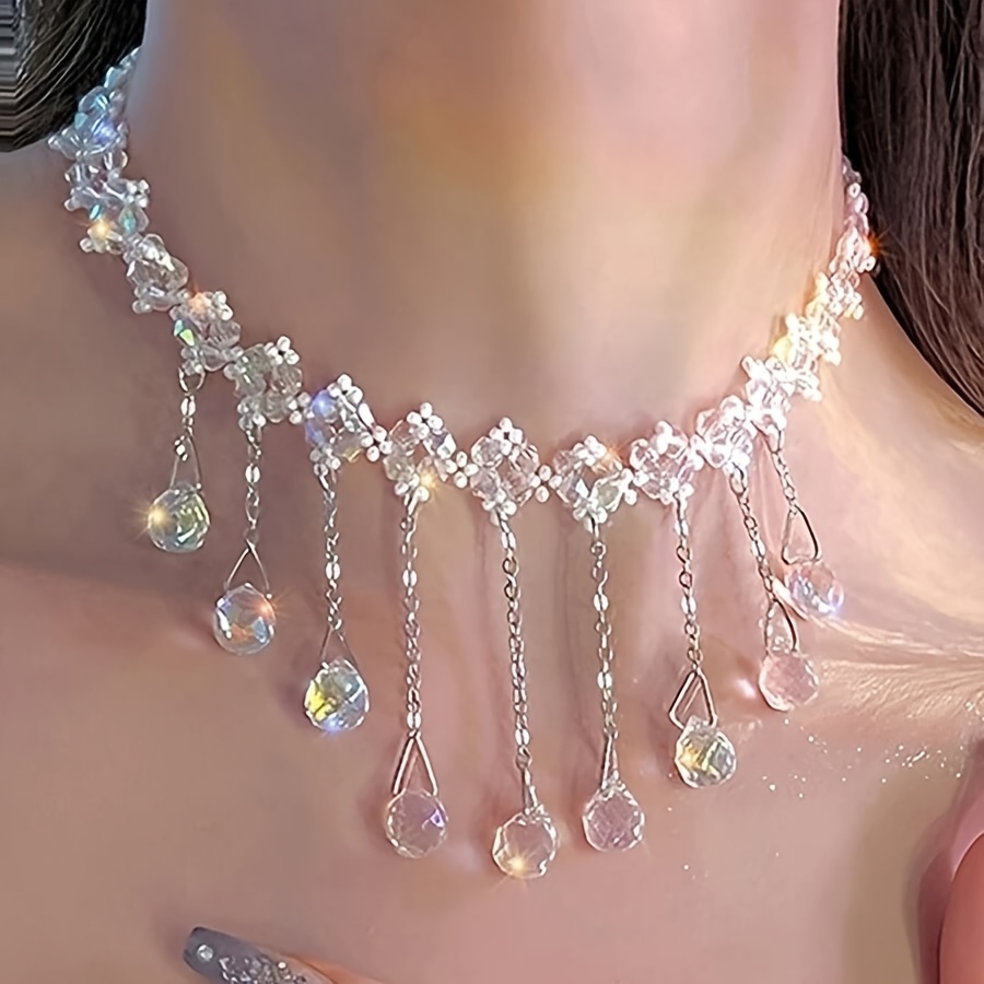 

Exquisite Crystal Tassel Necklace Bling Bling Y2k Style Temperament Clavicle Chain Jewelry For Women
