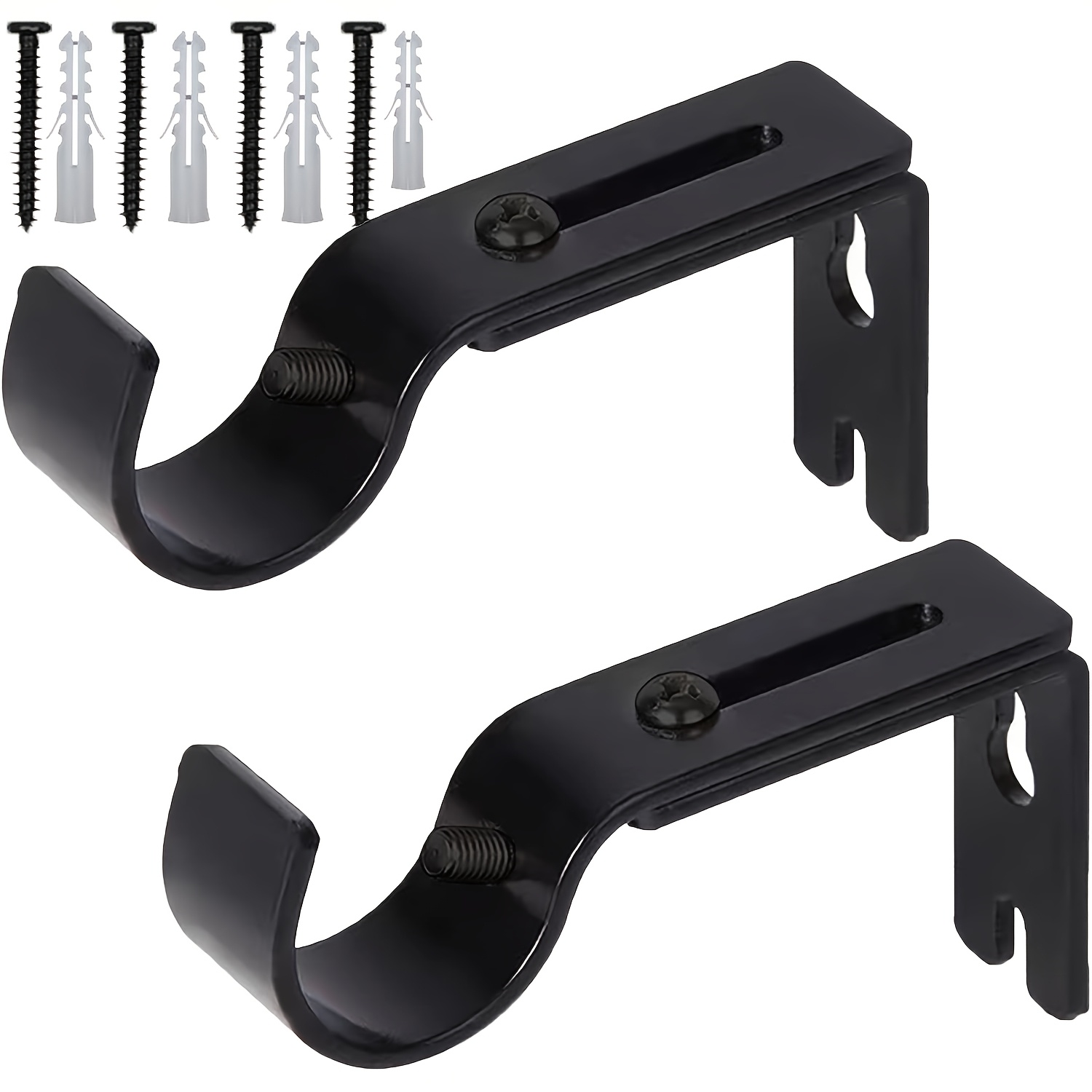 

2pcs/4pcs Modern Black Metal Curtain Rod Brackets, Adjustable Wall Mount Support Hangers, Contemporary Style Curtain Rod Holder Hardware For 1 Inch Rod