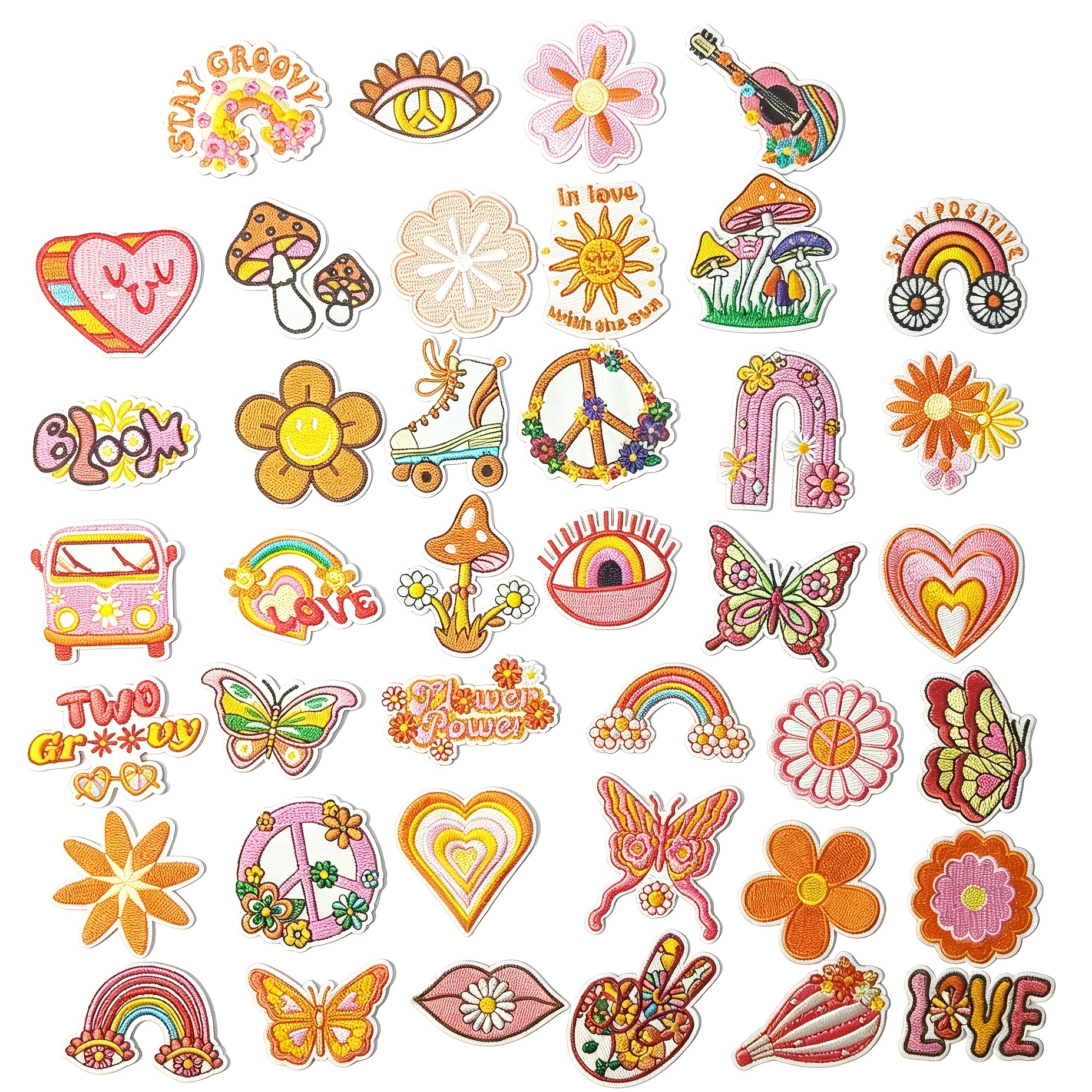 TEMU 40 stuks Borduurwerk Patch Sticker Retro Boheemse Oranje Geborduurde Label Kleding Decoratie Stoffen Patches Handnaaien Gat Reparatie Decoreren