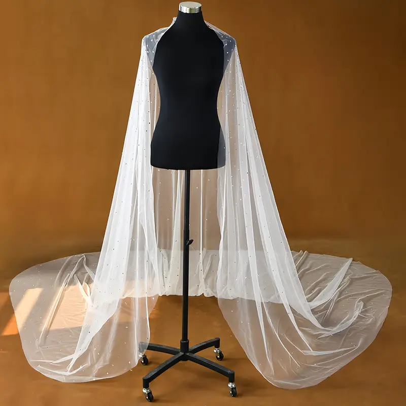 элегантная церковная фата с блестящими стразами и гребнем, романтический однослойный свадебный аксессуар, ручная стирка, детали 4