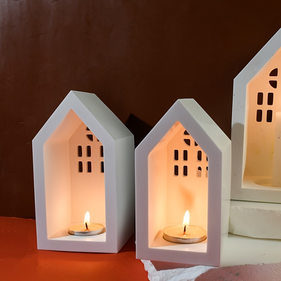 

Silicone Candle Holder Resin Molds, House Design Concrete Tealight Candle Stand, Diy Cement Mold For Home Decor, Plaster Creative Personalized Decorative Accessories