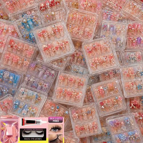 60pcs, Exquisite , Multiple Mixed Designs, Shiny Acrylic Nails, Elegant Artistic Patterns, Style, , Easy To , Long-lasting And Bright, Free Jelly And Rubbing Strips, Suitable For All Women