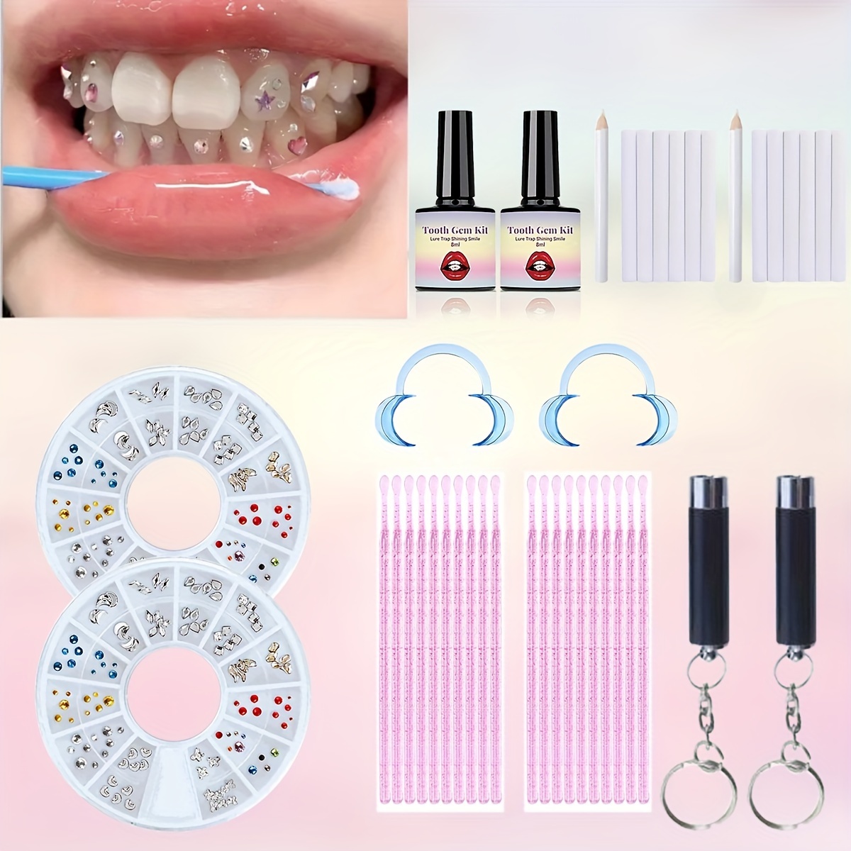 

2pcs-tooth , Teeth Jewelry Set With Glue And Light, Shapes Of Gems From, Professional Diy Teeth , Fashion Crystals For Teeth Gems, Suitable For Parties, Edm Festivals And Halloween, Highlight Teeth