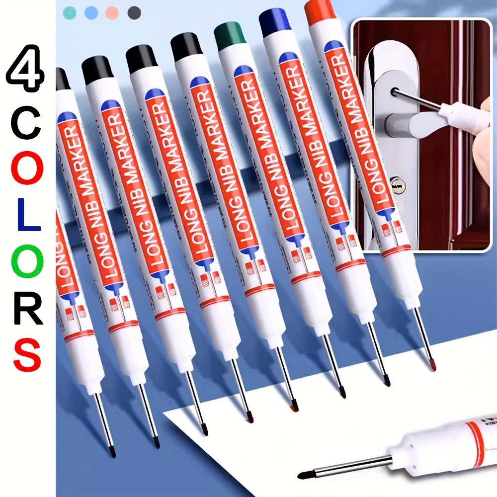 

Waterproof Deep Hole Marker Pens - 1/5pcs, Multi-purpose, Long Tip For Precision Marking In Woodworking & Diy Projects - Available In Red, Black, Blue, Green