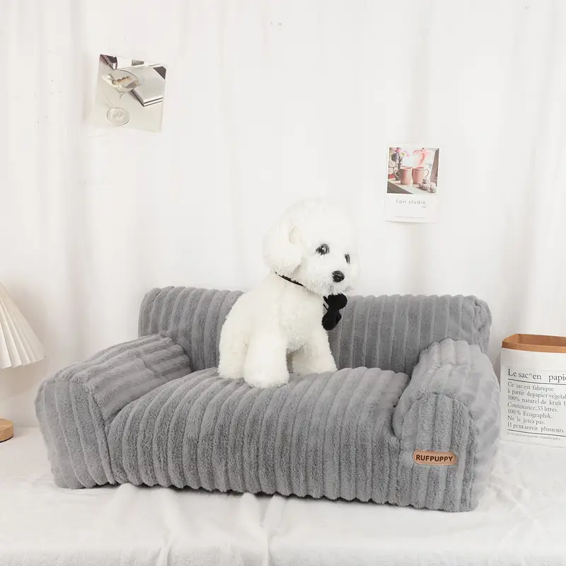 luxurious gray plush cat bed ultra soft warm sofa with non slip base removable cover napping relaxation easy to clean polyester fill ideal lounger for kittens cats cat lounger cozy pet bed nonslip base Product details 1