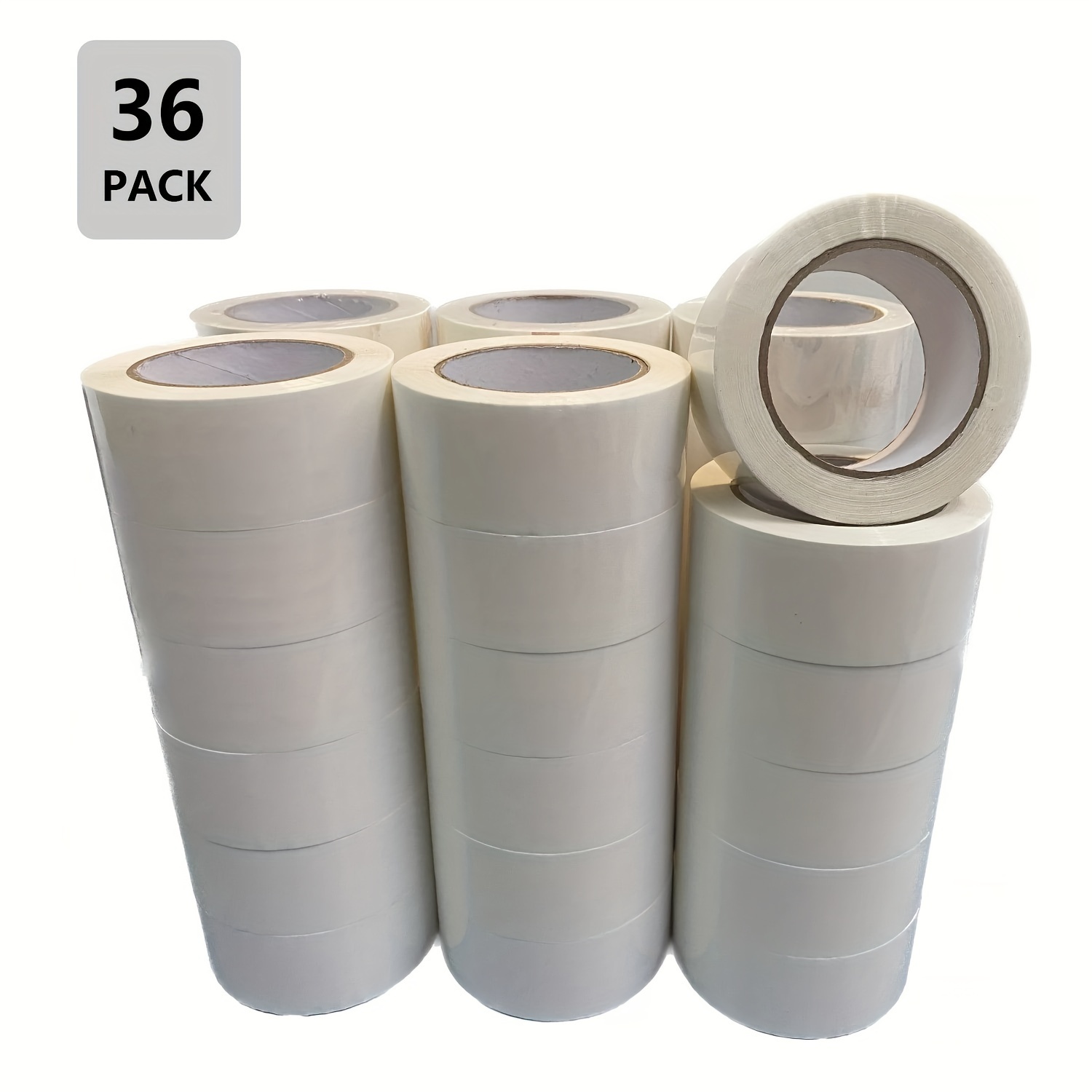 

White Carton Sealing Tape Case Of 36 Rolls, 2 Inches X 110 Yards, 2 Thick, Strong Heavy Duty Industrial Shipping Packaging Tape For Moving, Office And Storage Marking