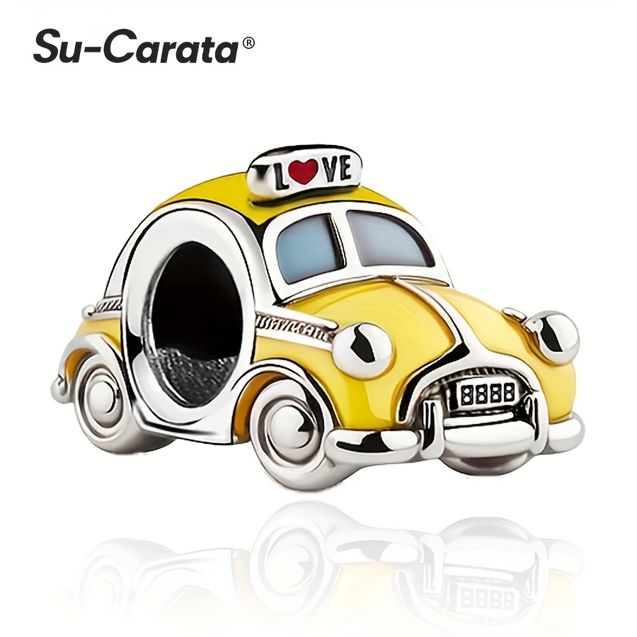 

1pc Su-carata 925 Silver Plated Cute Taxi Charm Bead For Bracelet Necklace, Copper Fashion Pendant For Women, Ideal For Party, Gifting, Halloween, Accessory