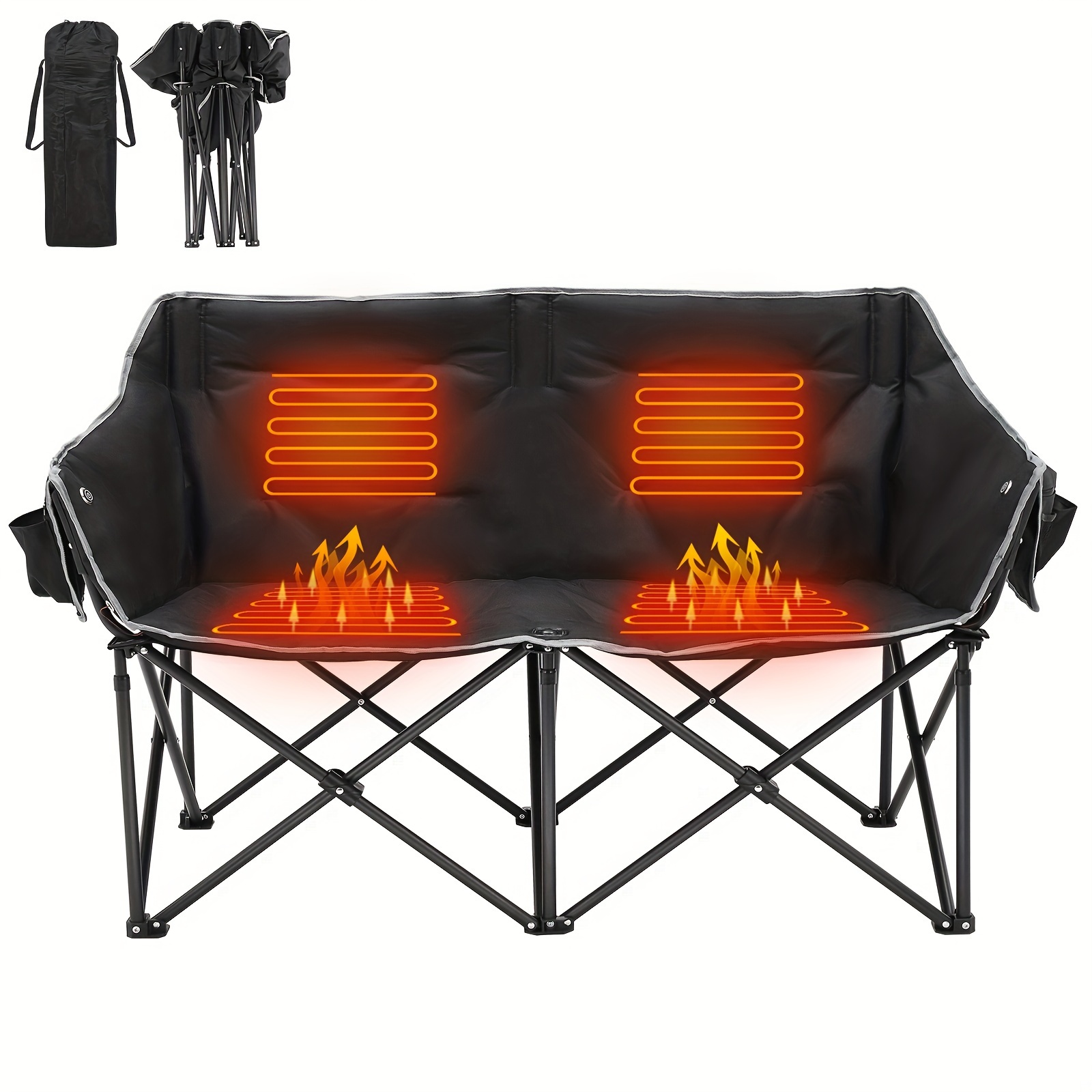 

Mophoto Heated Double Camping Chair, Folding Camping Loveseat Duo Chair For Adults, Padded Oversized Double Folding Chair, Heating Camping Bench Lawn Chairs Patio Lounge Chairs For Adults