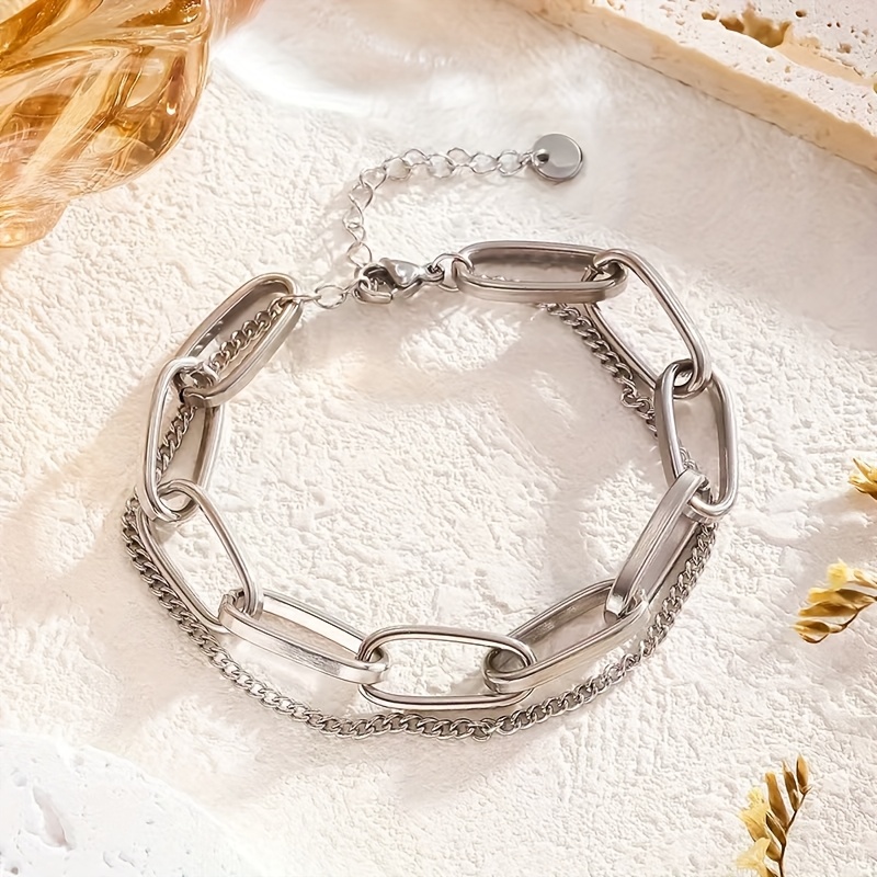 Double Layer Hip Hop Bracelet in Stainless Steel with Stylish Chain
