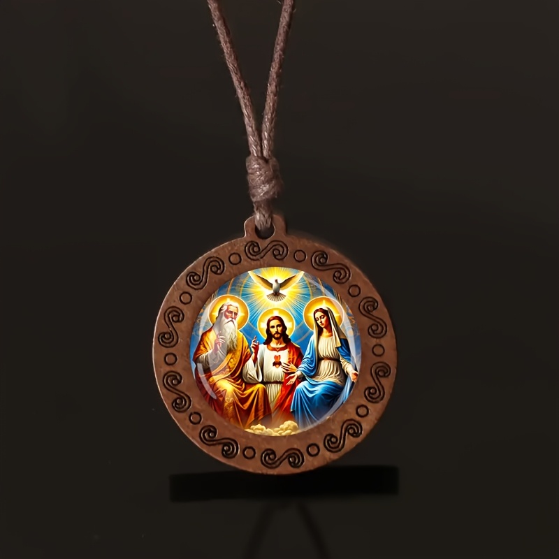 Holy Trinity Wooden Necklace, Vintage Gift