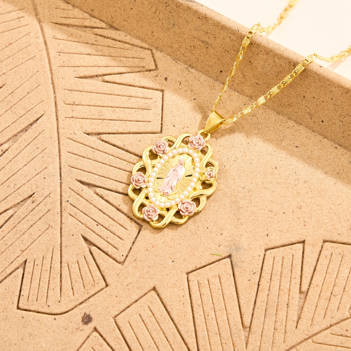 Women's Vintage Plated Lace Rose Pendant Necklace, Elegant Gift