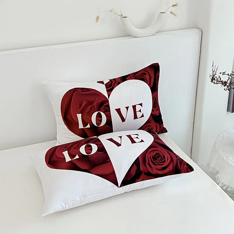 3pcs red and heart bed sheet 1pc bed sheet 2pcs pillowcase no filling deep pocket in 15 inch machine washable hypoallergenic high quality mattress protector bedroom high definition printing room decor couple gifts Product details 7