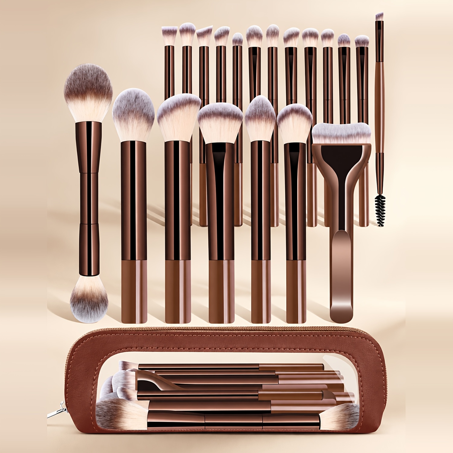 Professional Makeup Brush Set with Aluminum Ferrules And Soft Synthetic Bristles, Foundation, Powder, Blush, Concealer, Contour, Nose Shadow, Eyeshadow, Eyeliner, Brow, Detail And Highlighter Brushes, Travel Beauty Tools for Women/Girls