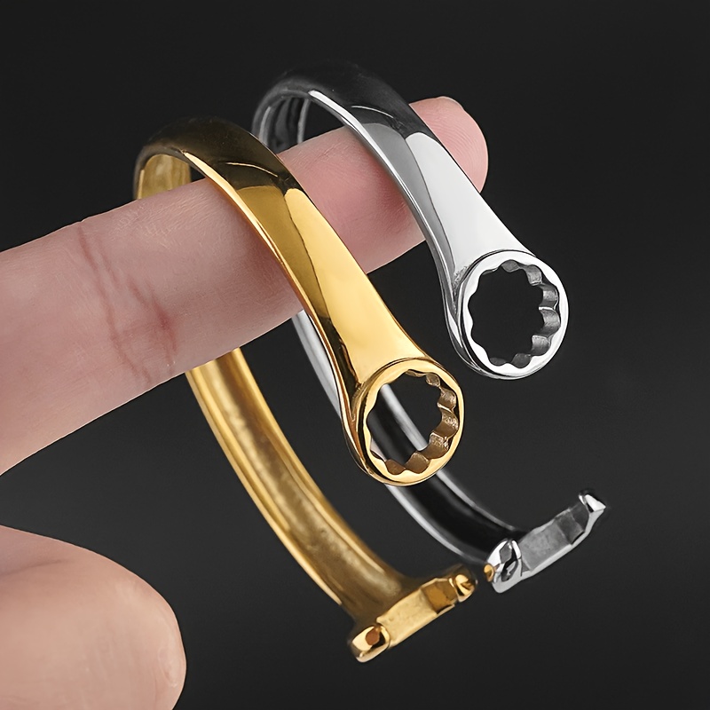 Couple's 2-Color Stainless Steel Wrench-Shaped Open Bracelet