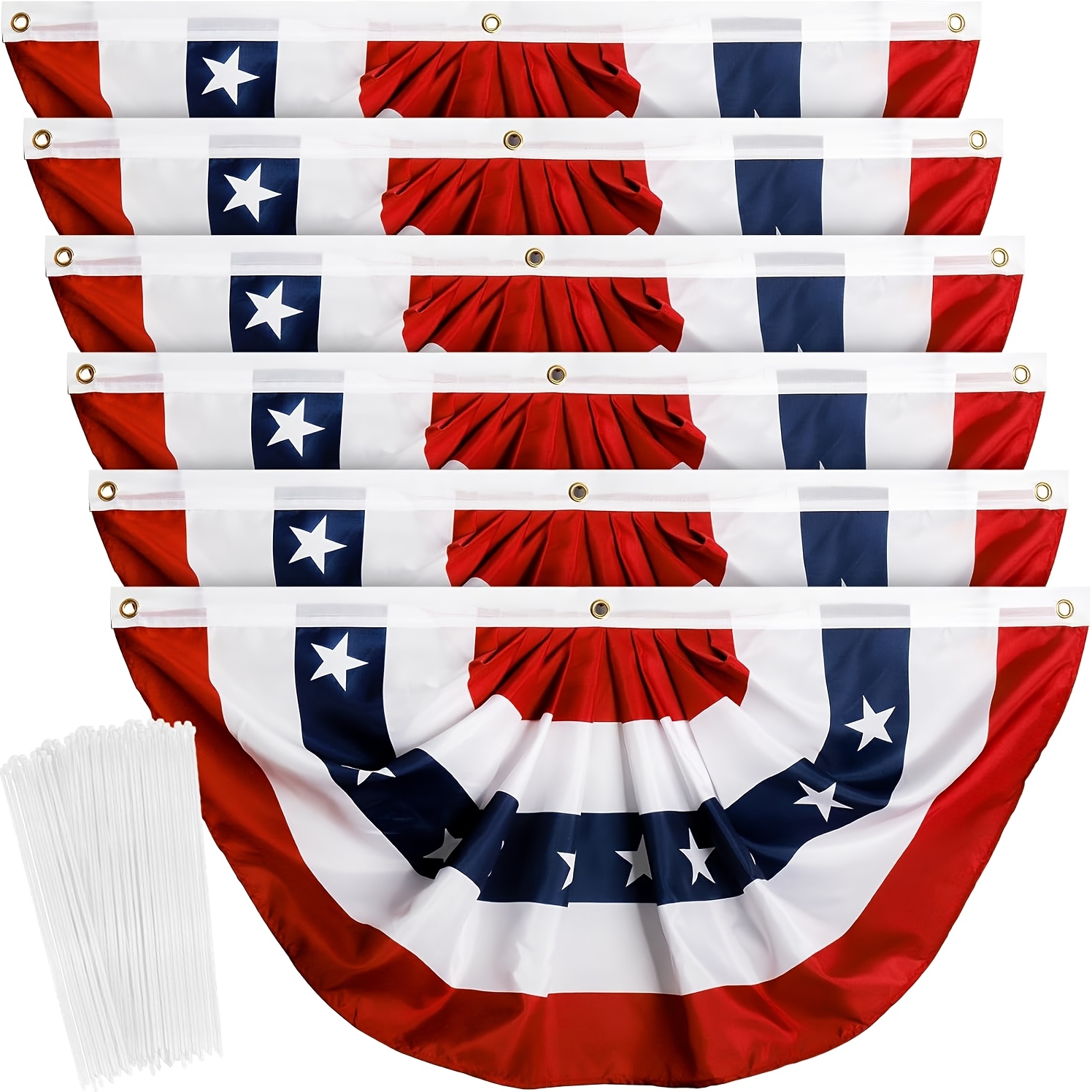 TEMU 4/6pcs American Flag Bunting Patriotic Pleated Fan Flag Usa Flags With Brass Grommets And Zip Ties For Memorial Day Decoration Outdoor