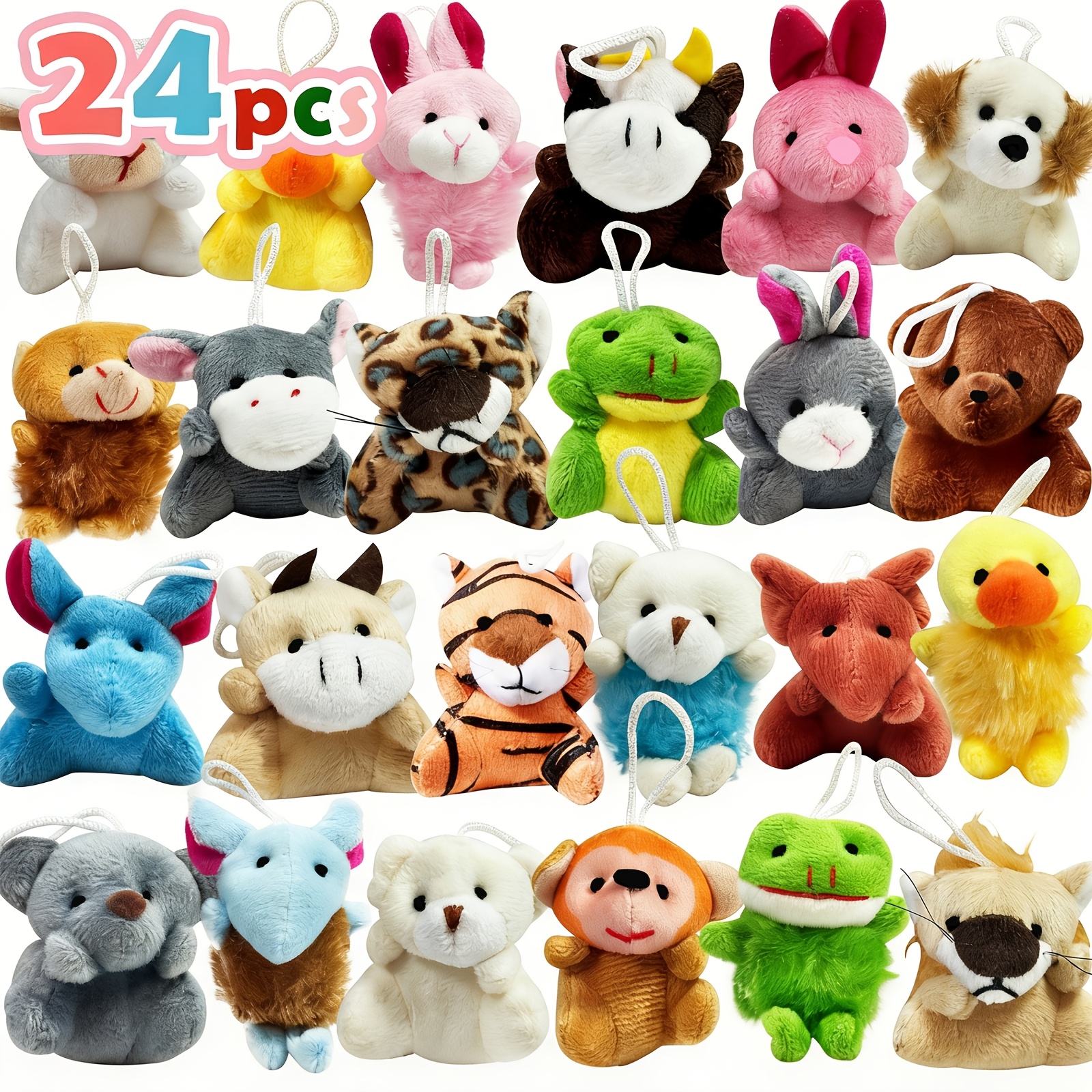 TEMU 24pcs Mini Animal Plush Toy Assortment (random Color 24 Units), Animals Keychain Decoration For Kids, Small Stuffed Animal Bulk For Kids,