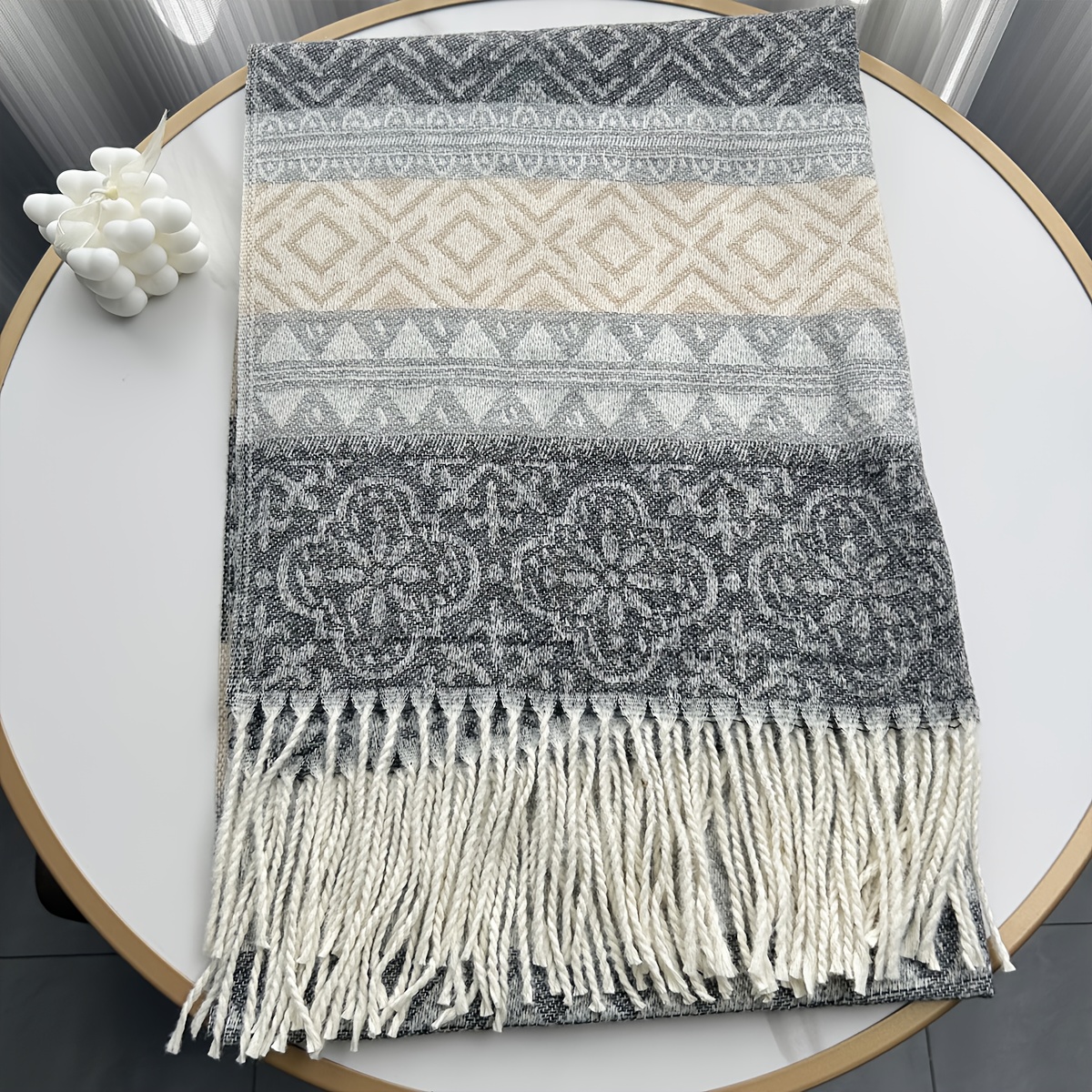 1 Bohemian Thick Scarf, Large Size Long Fringe Soft Warm Shawl for Outdoor Gatherings